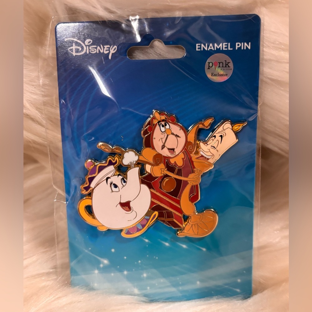Disney PALM Beauty And The Beast Sidekicks Pin 3” Pink A La Mode Jumbo Pin NEW